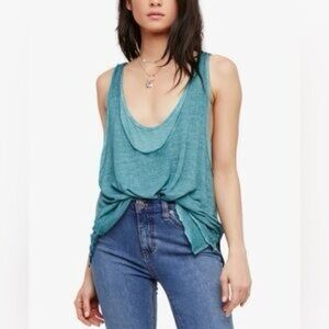 Free People Teal Layered Karmen Tank Top